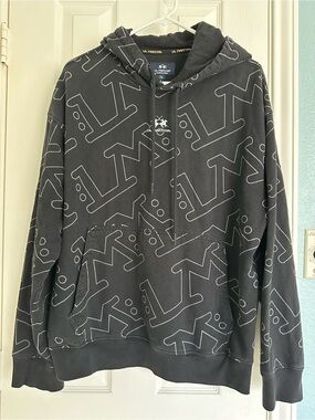 La Martina logo print hoodie black, all-over monogram pattern size XL